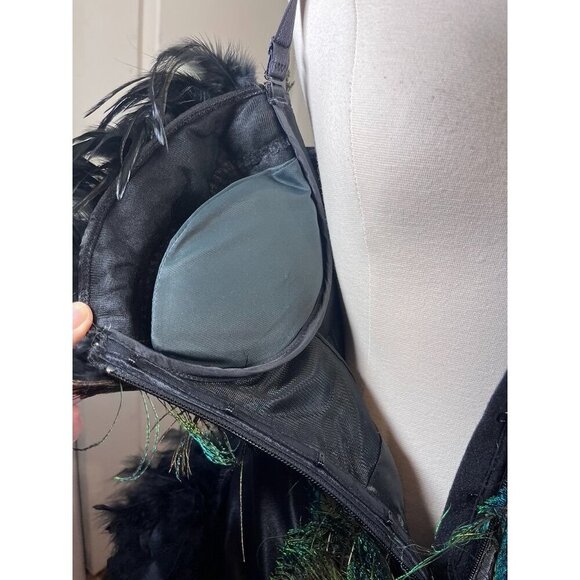 Fantasy Masquerade Peacock Feather Corset Dress Burlesque Gothic Steampunk Hi Lo - Picture 14 of 16